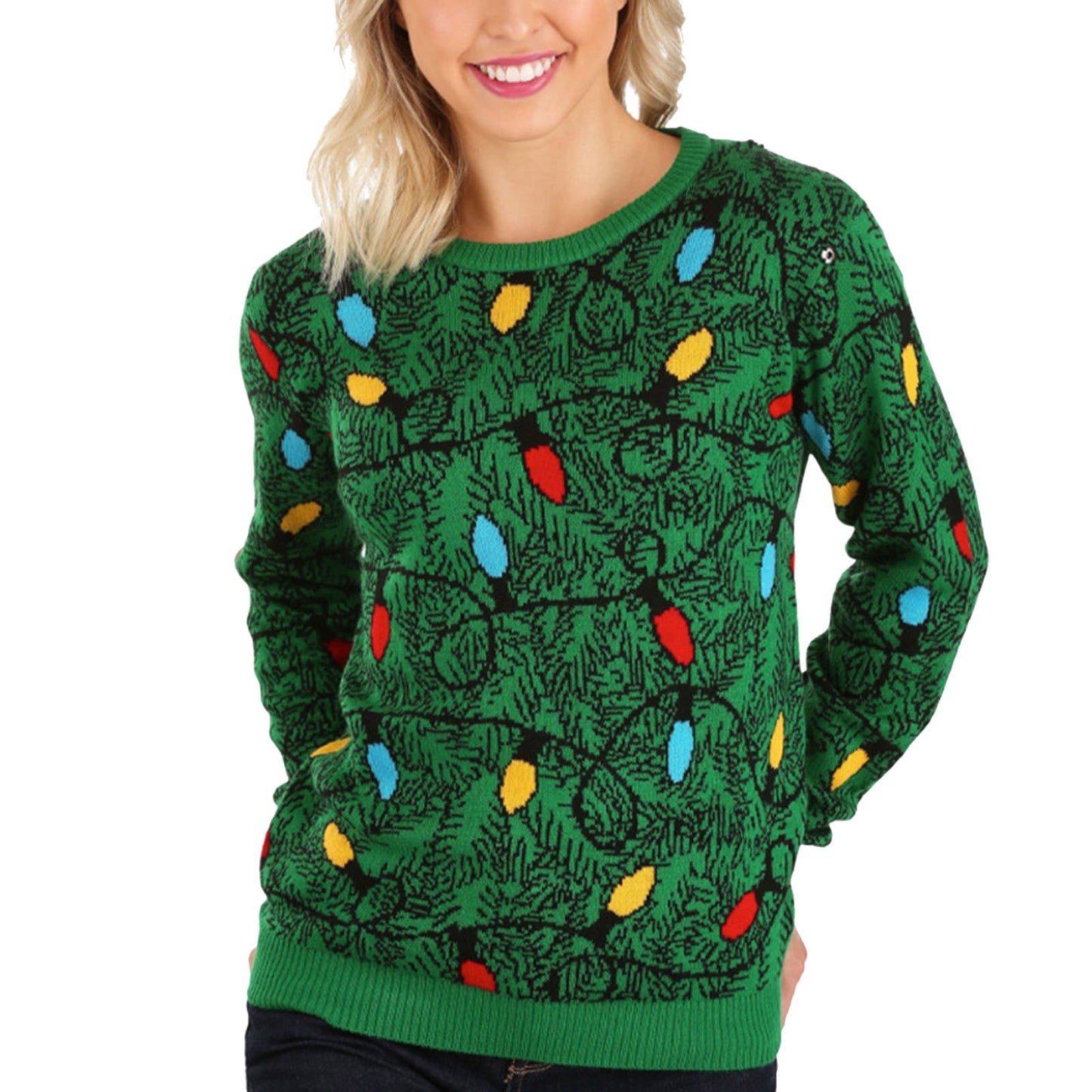 Women's Green Christmas Sweater Snowflakes Crewneck Loose Pullover Long Sleeve Funny Knit Jumper Stylish High Quality Pullovers