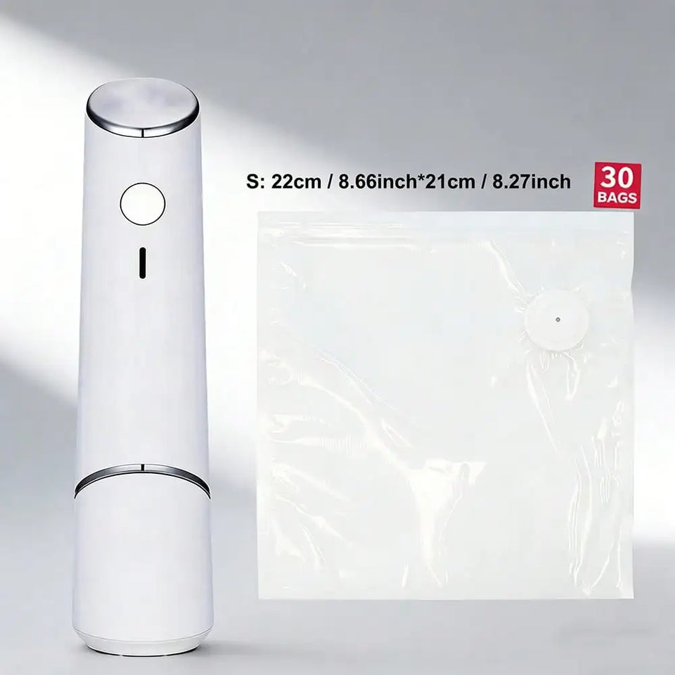 30pcs Reusable Vacuum Bags+1 Compact Vacuum Sealer Powerful Handheld Vacuum Sealer, Seal Meal Saver, Portable Food Sealer