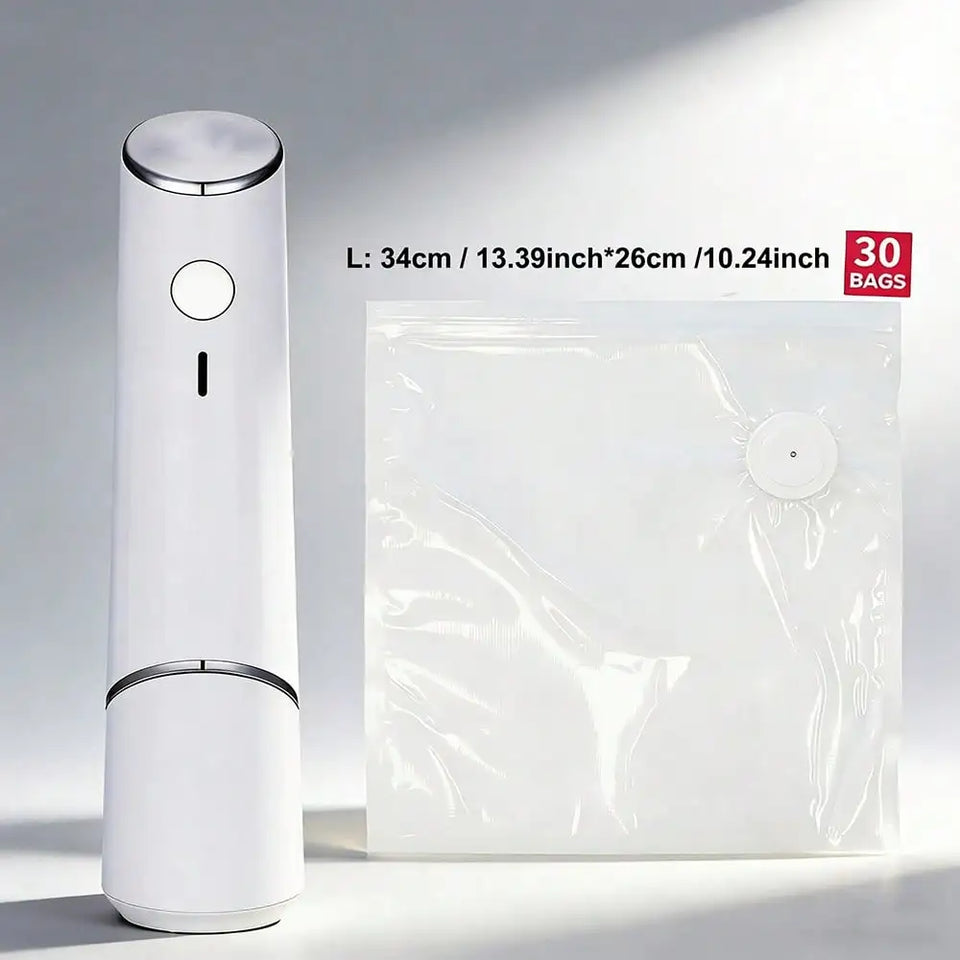 30pcs Reusable Vacuum Bags+1 Compact Vacuum Sealer Powerful Handheld Vacuum Sealer, Seal Meal Saver, Portable Food Sealer