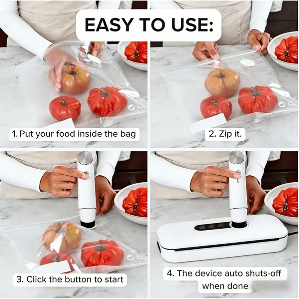 30pcs Reusable Vacuum Bags+1 Compact Vacuum Sealer Powerful Handheld Vacuum Sealer, Seal Meal Saver, Portable Food Sealer