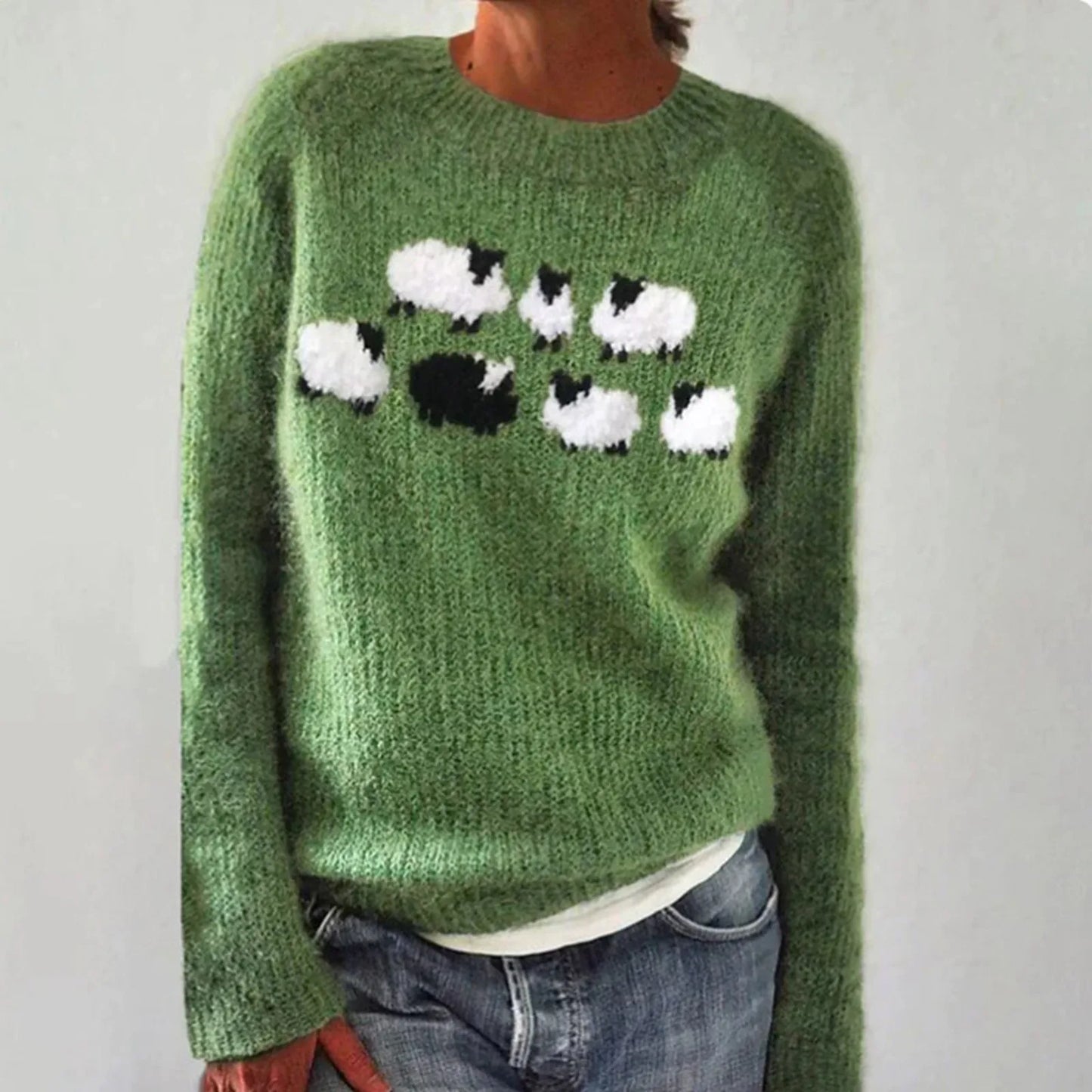 Women's Green Christmas Sweater Snowflakes Crewneck Loose Pullover Long Sleeve Funny Knit Jumper Stylish High Quality Pullovers